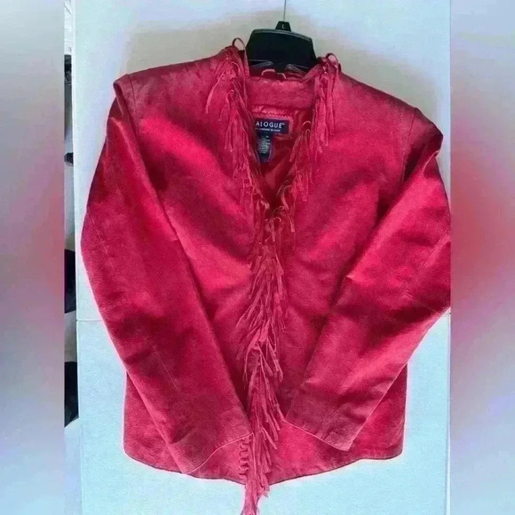 DIALOGUE Washable leather Fully Lined Jacket w/ Fringe RED sz Medium Rn 109661 - Picture 4 of 4